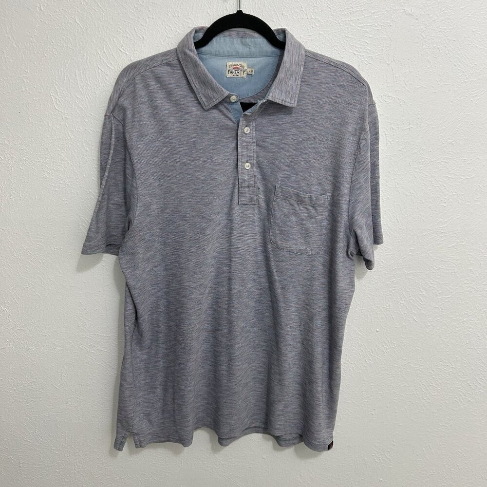 Faherty Movement Mens LRG Short Sleeve Stretch Striped Blue Soft Golf Polo Shirt